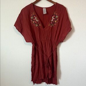 TIME & TRU Orange Embroidered Belted Dress